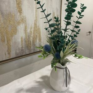 Elegant White Vase with Green and Blue Accents